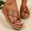 Brown Cross Strap Platform Sandals Women Summer Thick Sole Wedge Heels Sandals Woman Slip On Non-slip Beach Shoes Slippers