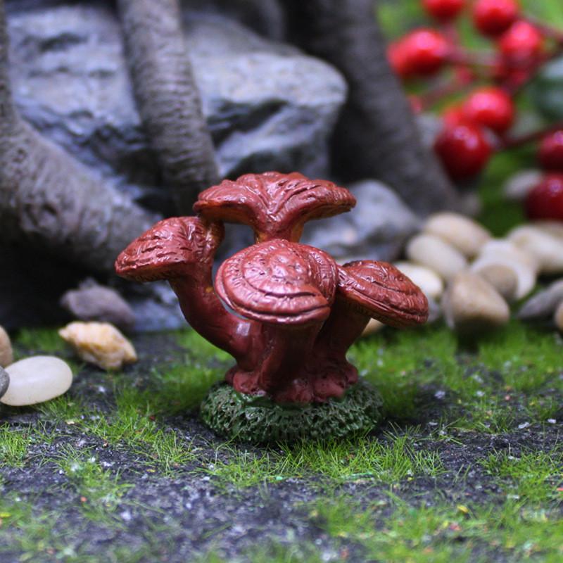 Micro Landscape Mushroom Resin Fungi Model With Faux Plants Decor Gifts Toy