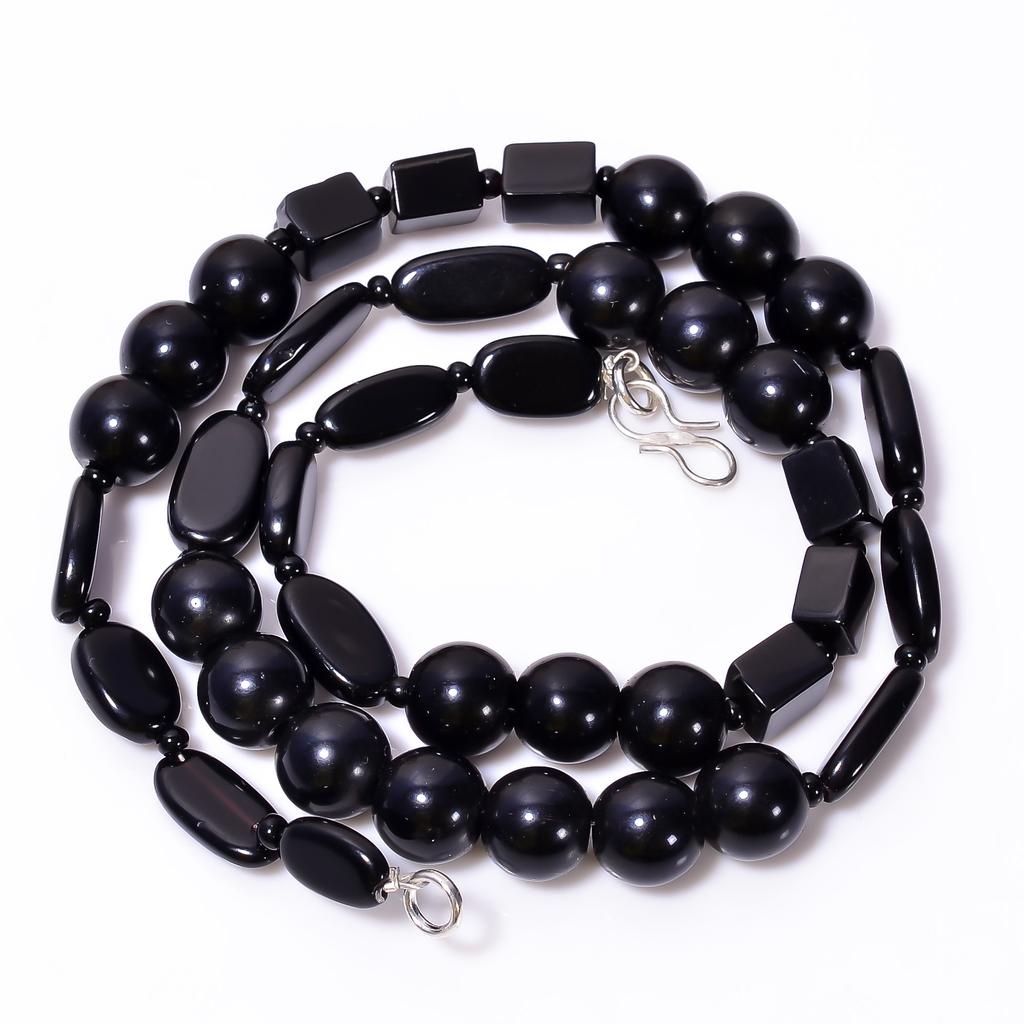 100% Natural  Black Onyx Mix Shape Gemstone Smooth Beads Necklace 10-14 mm 18" UB-8651