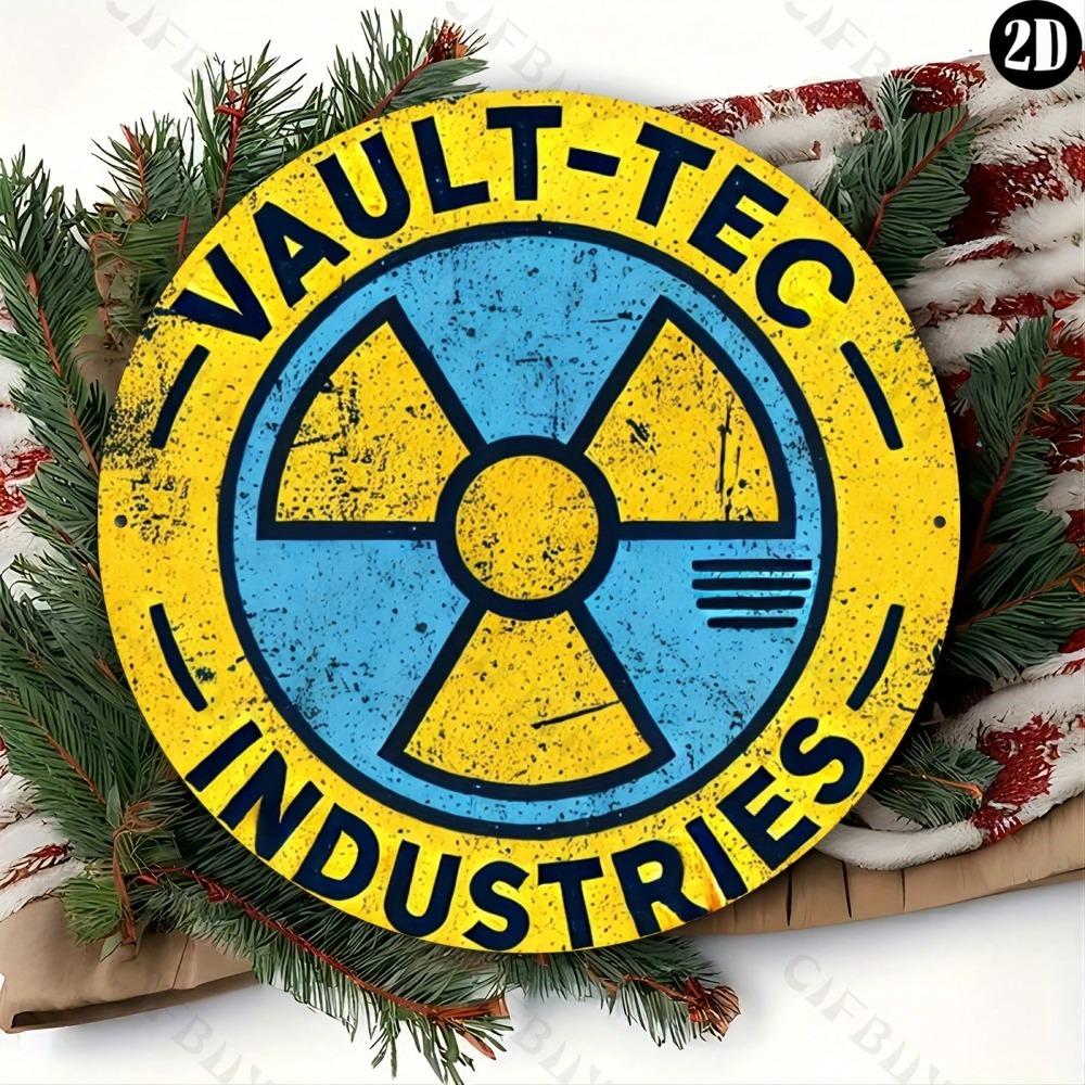 Segno Decorativo da Parete in Metallo Vault-Tec Resistente per Casa Ufficio Cucina Camera da Letto Giardino Placca Rotonda da 8 Pollici