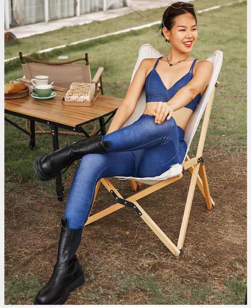 Denim Sports Bra & Hip-Lifting Yoga Tights Fitness Set