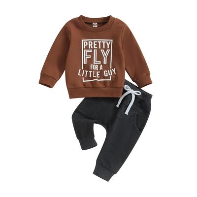 2-teiliges Hosen-Set für Kleinkinder, Jungen, 6 Monate, 12 Monate, 18 Monate, 24 Monate, 3 Jahre, Langarm-Tops mit Buchstabendruck und Hosen-Sets mit Kordelzug