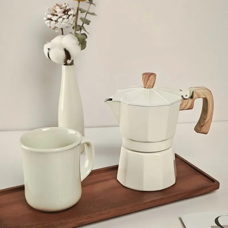 Espressokoker Moka Pot Manuell Kaffekvernsett Kaffekanne Vintage Trehåndtak Kaffekjele Utendørs Camping Kaffeutstyr