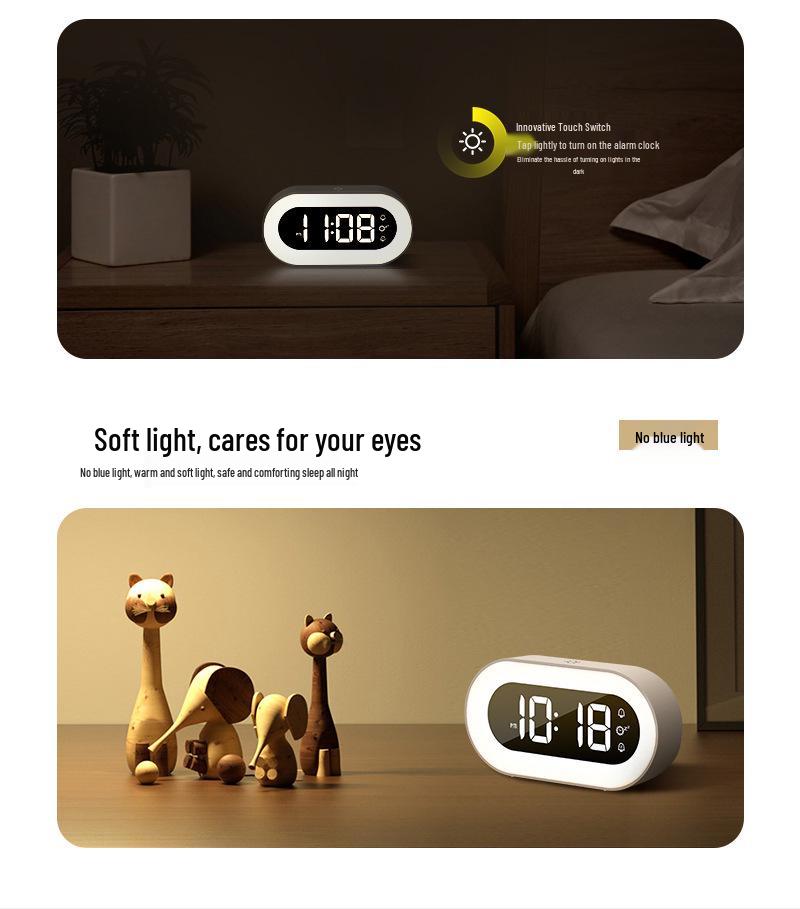 2024 LED Night Lamp & Silent Alarm Clock for Students - Multifunctional Bedroom Timepiece