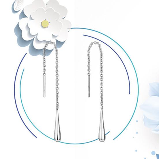 1 Pair Drop Earrings Long Tassel Teardrop Pendant Artificial Silver Chain Threader Dangle Earrings for Party