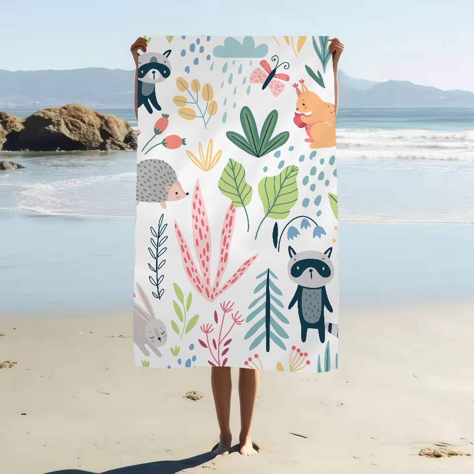 

Cartoon Animal Patterns Beach Towel Colorful Bath Towels For Girl Microfiber Quick Dry Sand Free Beach Yoga Spa Gym Pool W40*H60(CM)