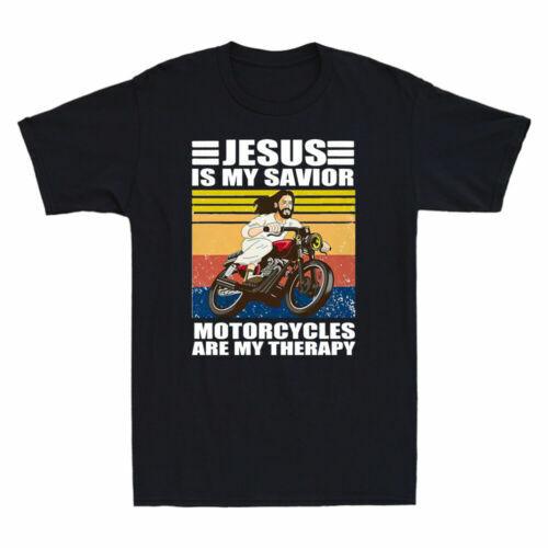 Retro Jesus Is My Savior Motorcycles Are My Therapy Vintage Men T-shirt Black XL