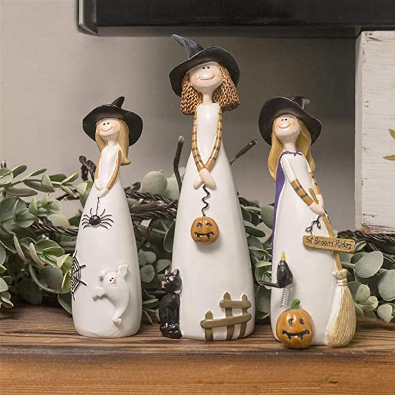 AEE4-Halloween Witch Figurines And Statues Home Decor Resin Witches Cute Elf Sculpture