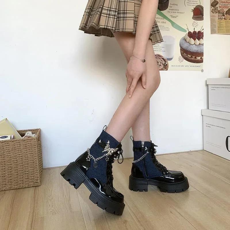 Fashion Ankle Boots for Women Elegant With Medium Heels Laces Lace-up Booties Biker On Offer Trend 2024 High Quality Woman Short Shoes
