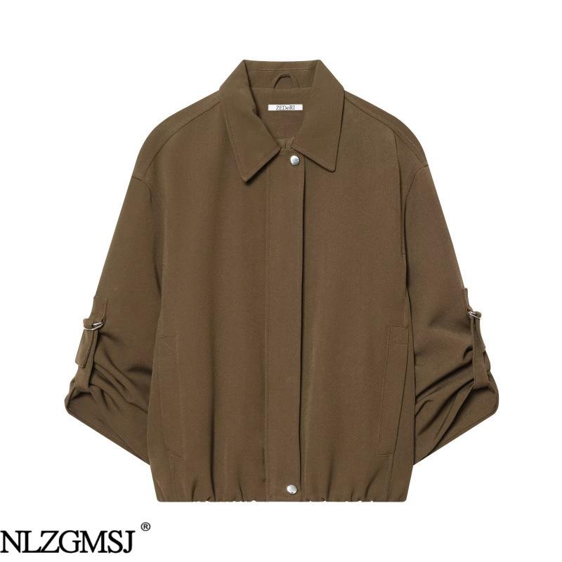 Spring 2026 European & American Style Rolled-up Sleeve Bomber Jacket
