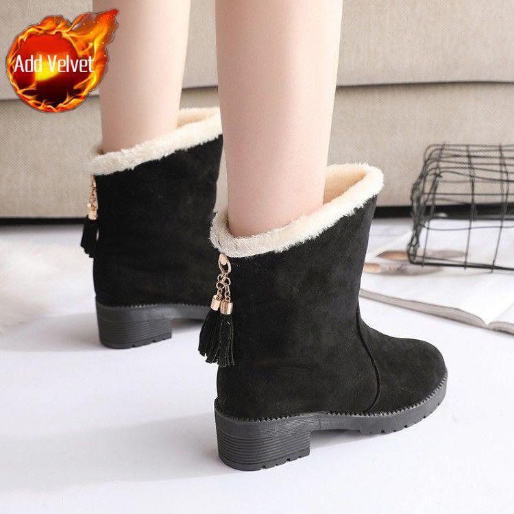 

Fashion Elegant with Medium Heels Snow Boots for Women Winter Plush Booties Round Toe Woman Shoes High Quality Hot Footwear on Promotion 35