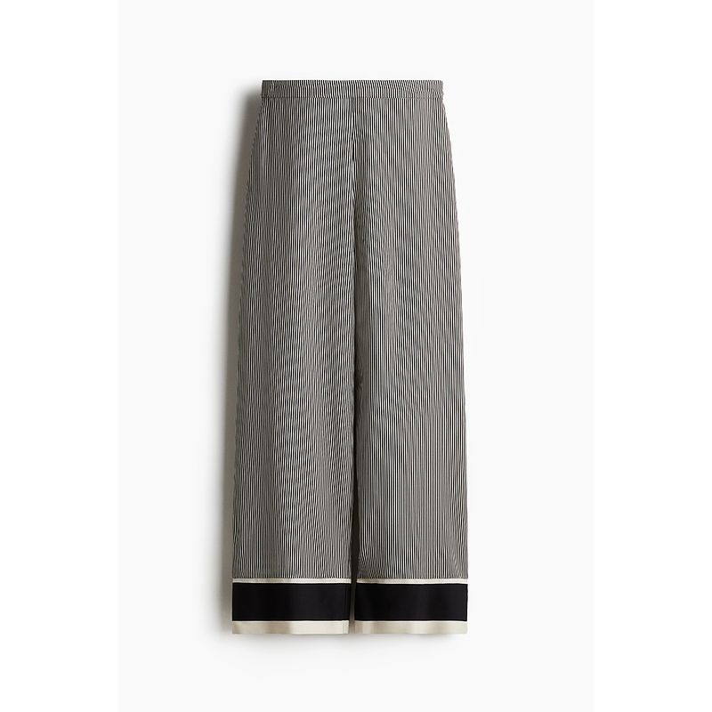 

HM Women s Clothes Casual Pants Autumn Professional Commute High Waist Straight Pants Linen Blended Casual Pants 1261232 Black/Stripes 160/72