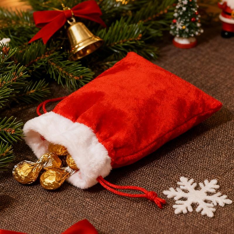 Velvet Goodie Bags with String Red Velvet Fabric Soft Candy Bag Christmas Tree Hanging Gifts Pouch Jewelry Storage Party Favor