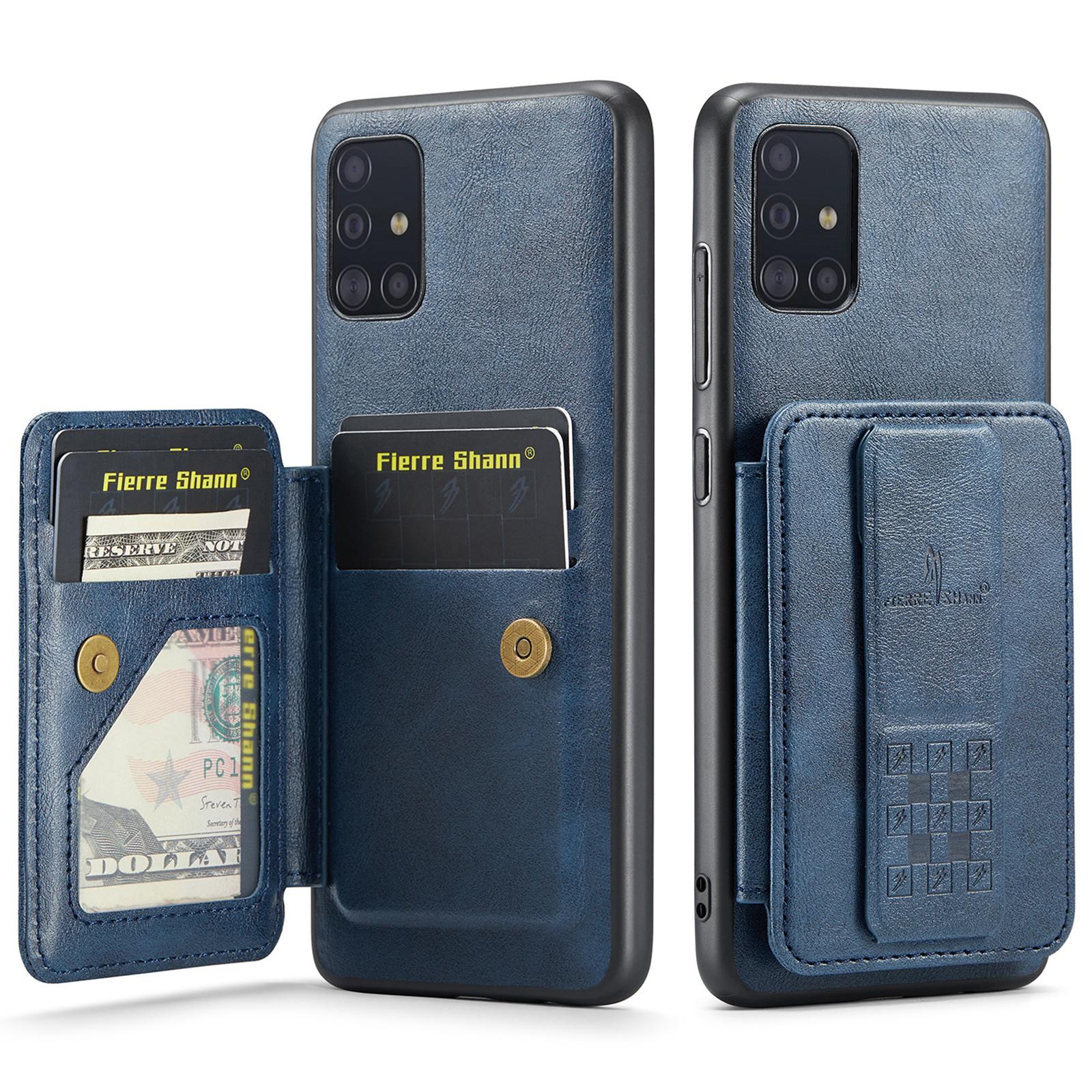 

For Samsung Galaxy A51 4G SM-A515 Case Card Holder Leather Coated TPU Phone Cover Blue