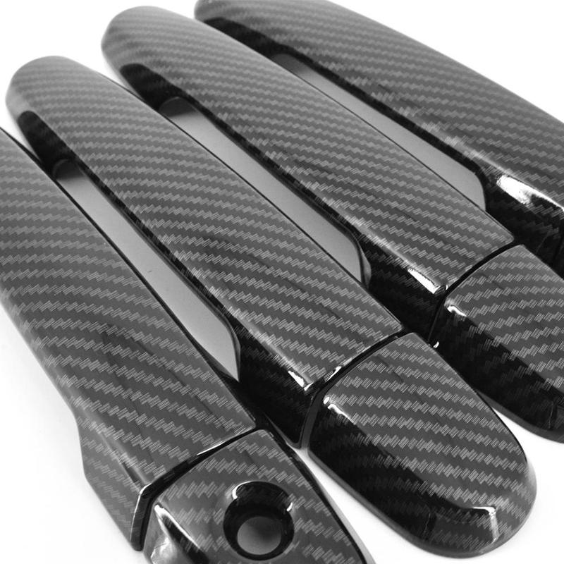 FOR 2014-2017 TOYOTA VIOS black Carbon Fiber Pattern Car Door Handle Cover Trim 2015 2016