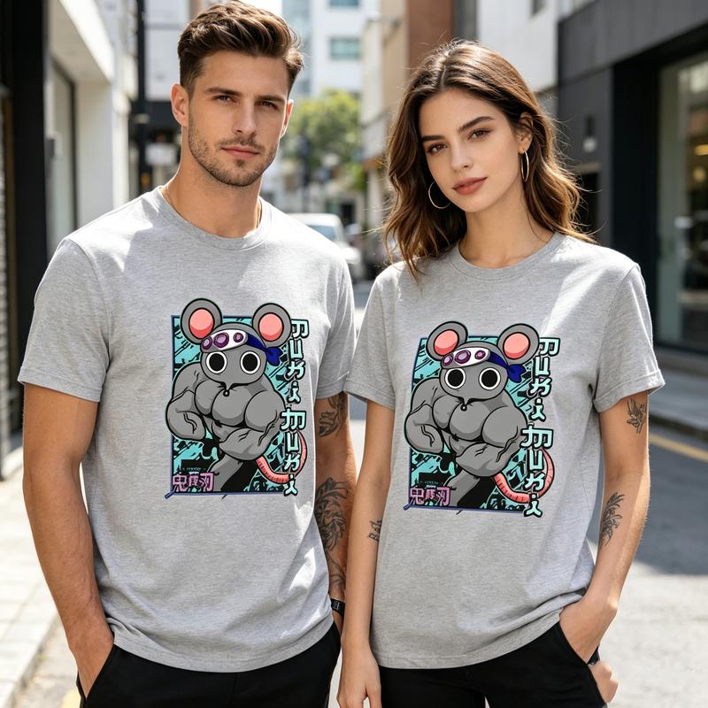 Funny Fitness Mouse Graphic T Shirt Vintage Anime Inspired Tee Casual Short Sleeve Top for Streetwear Comfortable Cotton