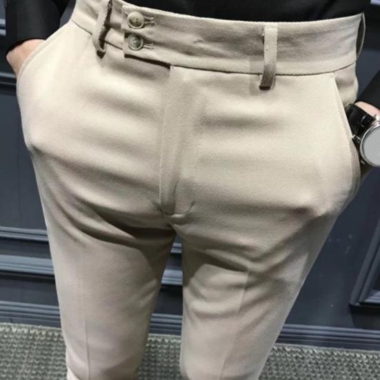 Men Ninth Pants Solid Color Soft Fabric Slim Fit Zip Up Straight Men Trousers Daily Clothes