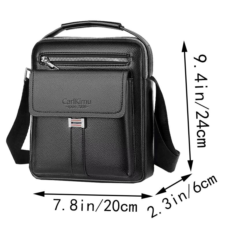 Men Multifunctial Leather Shoulder Bag Multi-Pocket Crossbody Messenger Bag Business Travel Handbag with Top Handle Black
