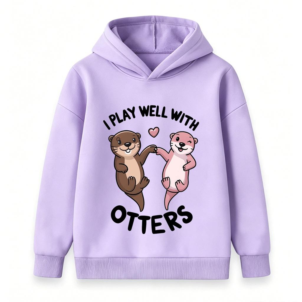 Kids Boys Girls Hoodie Cute Otters Print I Play Well With Otters Casual Long Sleeve Pullover Sweatshirt for Children