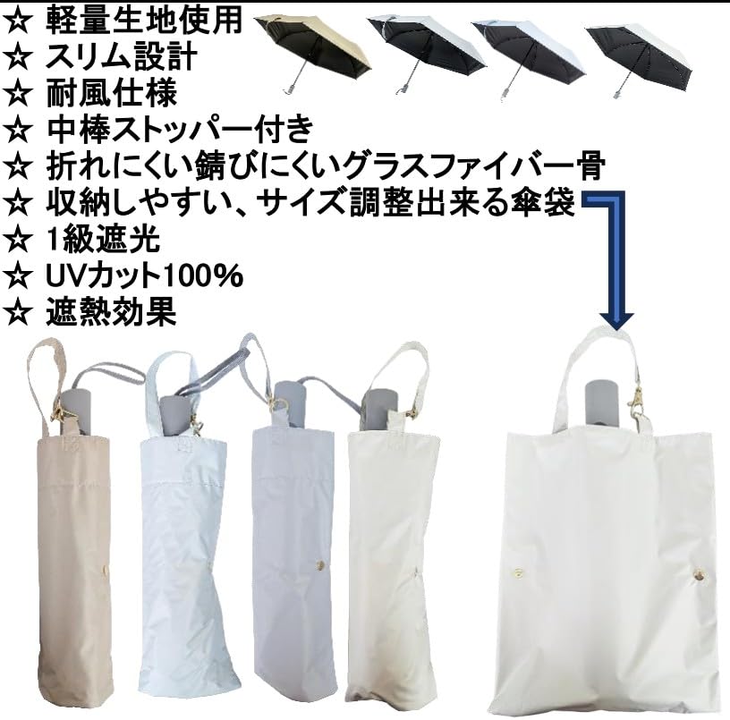 Folding Sun and Rain Automatic Opening and 6 Slim Easy Drawstring UV Heat Gray Parasol, Umbrella, Closing, 55cm, Ribs, Plain, Design, Case, 100%
