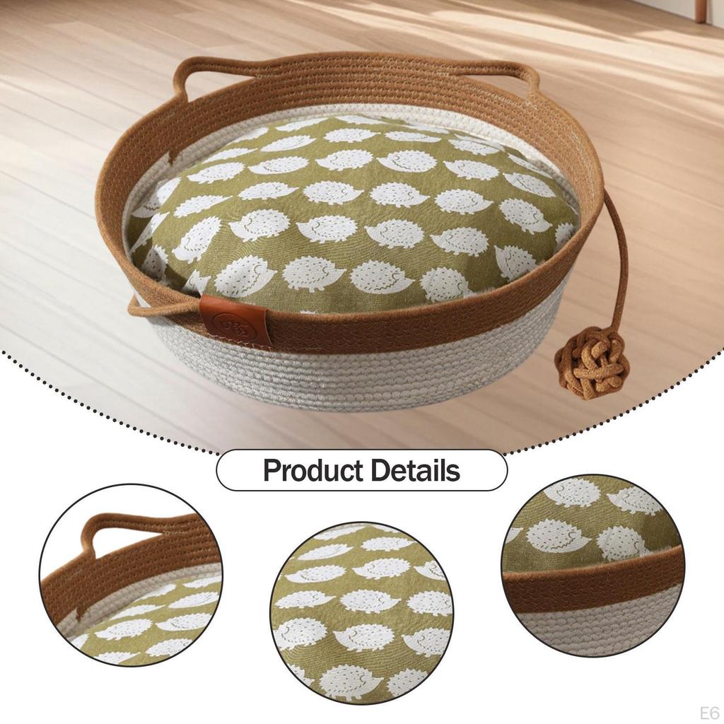 Cat Bed Basket Puppy Sleeping Nest All Seasons with Soft Cushion Breathable Pet Supplies Kitten