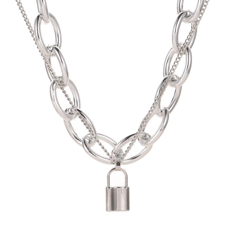 European & American Punk Style Multi-Layer Necklace with Lock Pendant