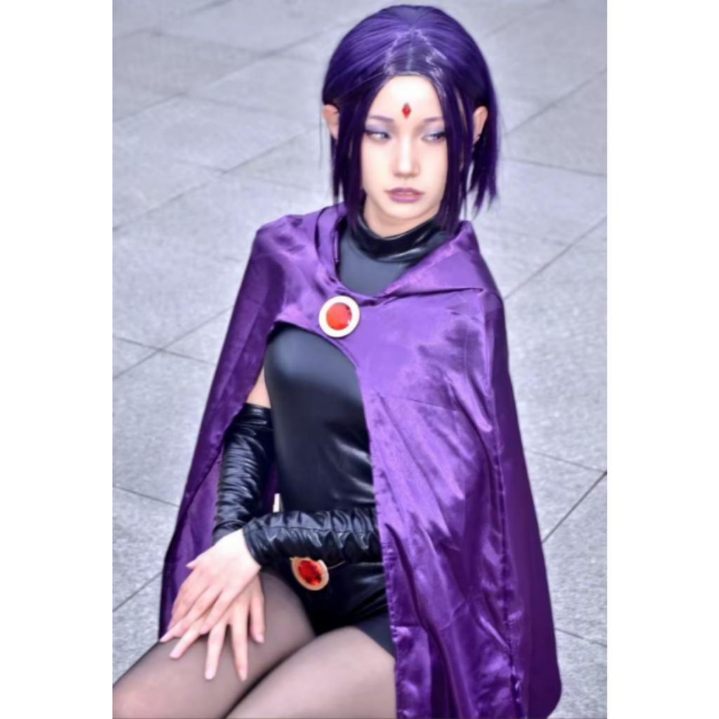 Teen Titans Raven Cosplay Costume, Woman's Costume, Magic Girl Fighting Body, Set Complete with Purple Hooded Cape