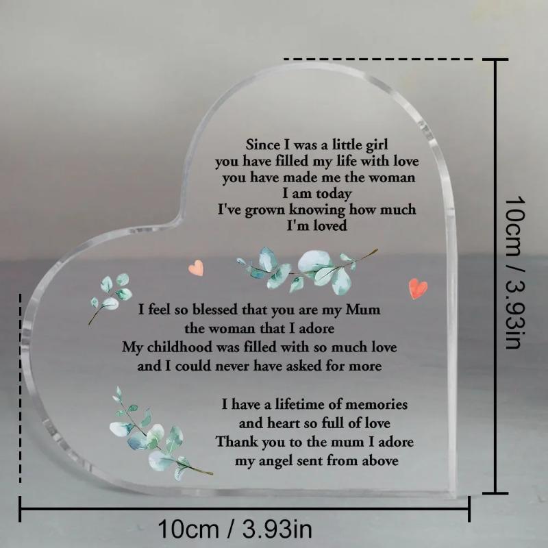 2D Flat Mom Gift Acrylic Heart Desktop Decoration Plaque, Home Decor Plaque Hanging Wall Art Decorative Garden Decoration for Room Door Signs Hanging