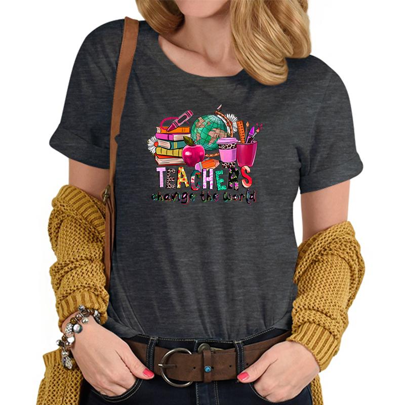 Teachers Change The World Print Tshirt FeUnisex Funny Teacher Gift TShirts Trendy World Design Casual Top Womens Clothing Sales