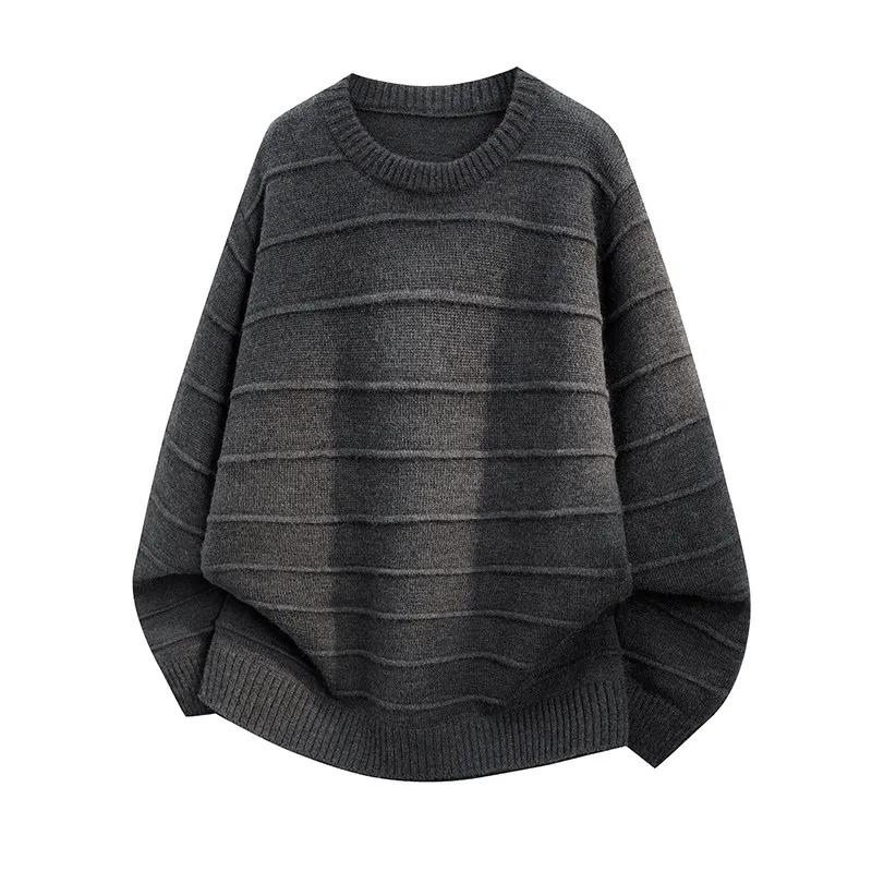 Men Autumn Winter Striped Knit Sweater Men Casual Long Sleeve Knitted Pullover Male Soild Color Knitwear Sweaters