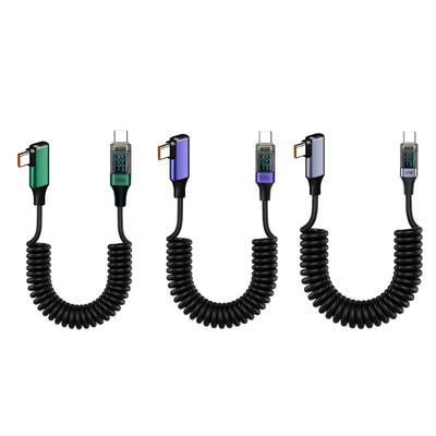 Federgewickeltes USB C Datenkabel Ladekabel Unterstützt PD100W Schnellladen mit Digitalanzeige Dehnbar 35cm~180cm