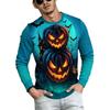 Autumn and Winter Men's Halloween Pumpkin 3D Printed Crew Neck Long Sleeve T-Shirt