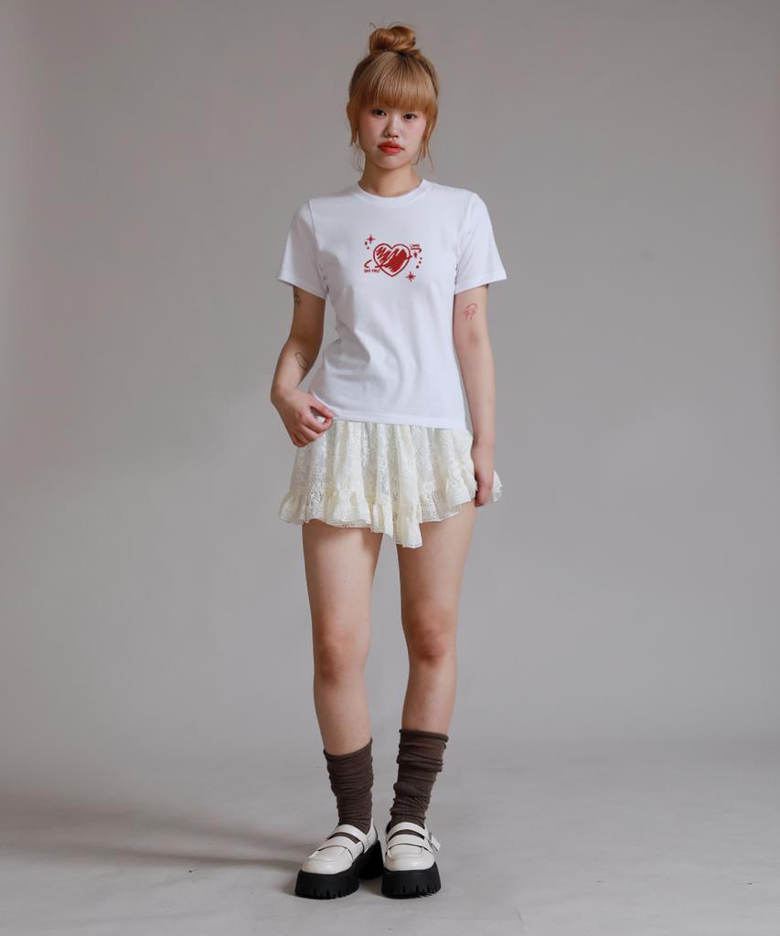 LIKE THE MOST Heart Planet Regular Short Sleeve T-Shirt_White