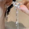 Korean Bowknot Zircon Stud Earrings for Women Trendy Siliwer Color Crystal Tassel Earrings Personality Girl Party Zircon Gifts