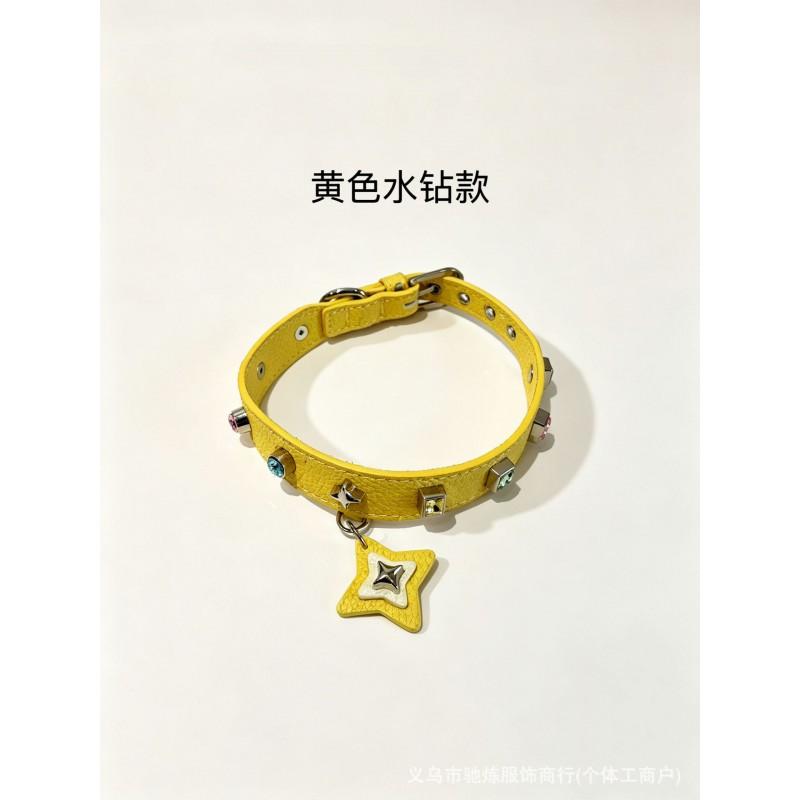 Sparkly Star Stud Pet Collar With Rhinestone Pendant Small To Medium Dogs Cats PU Leather Adjustable Neckband