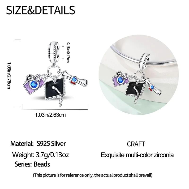 Copper Charms Bachelor'S Cap Graduate Beads Pendant Fit Original Bracelet Diy Bead Gift For Graduation Ceremony