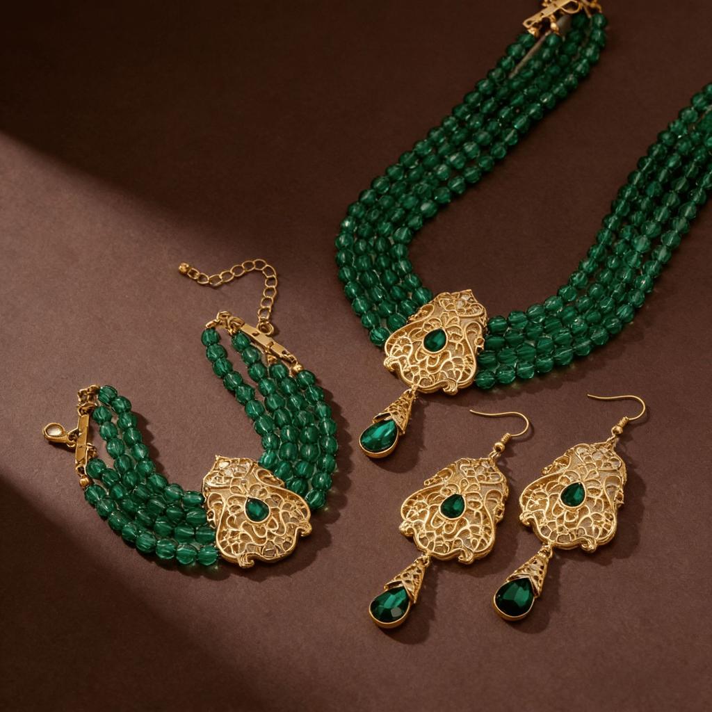Retro Classic Hollow Rhinestone Inlaid Necklace Fashion Temperament Light Luxury High Sense Bracelet Set
