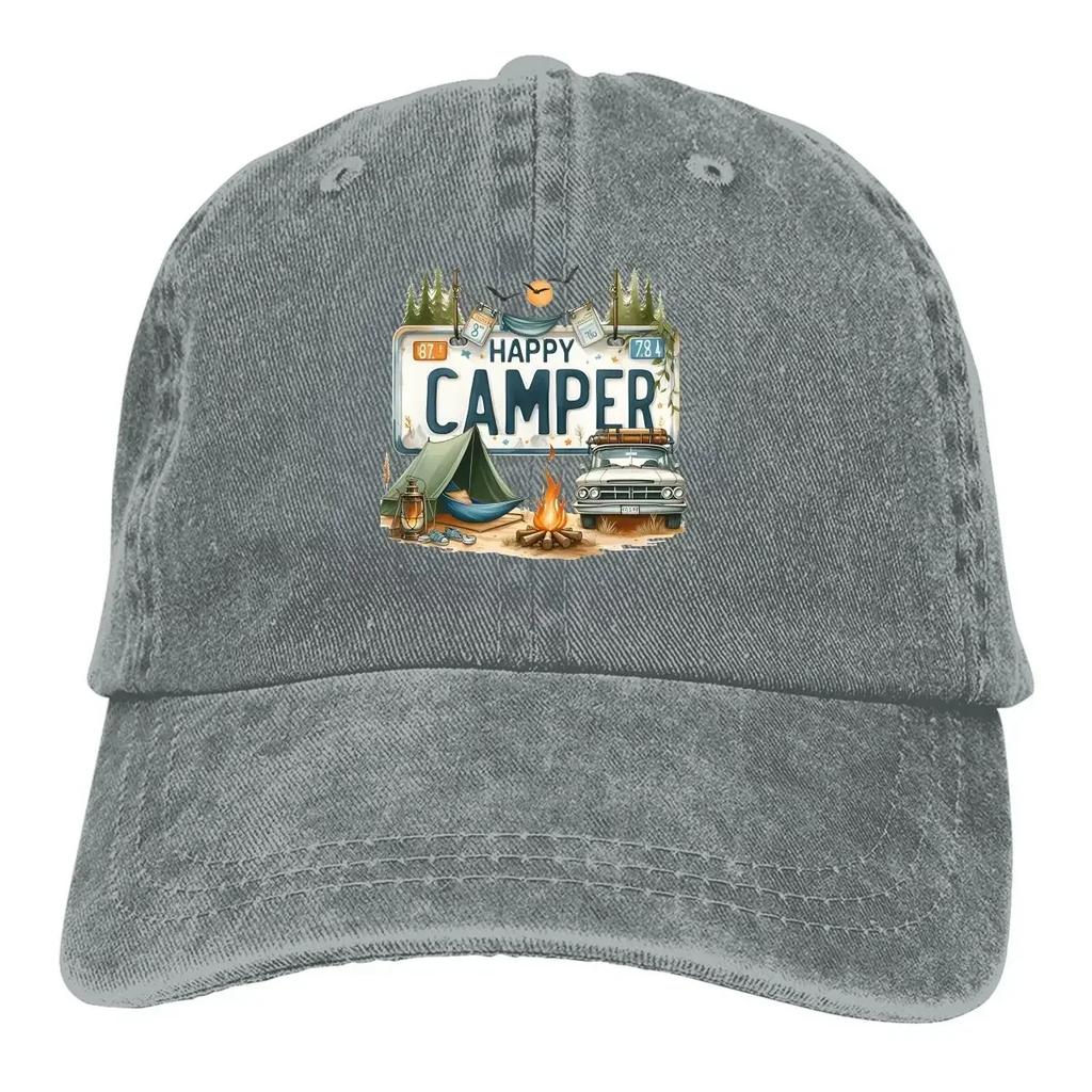 Happy Camper Baseball Cap Unisex Hats Women Visor Protection Snapback Camper Camping Caps