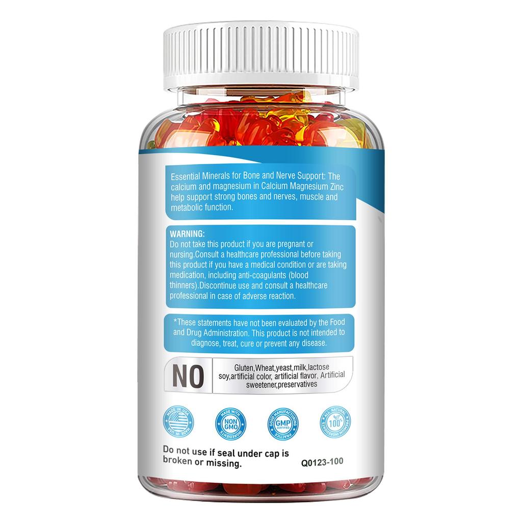 Calcium, Magnesium & Zink Gemengde Gummies, 410 mg, Immuunondersteuning, Geschikt voor Mannen en Vrouwen
