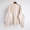 Women's Deep V-Neck Button Down Embroidery Wool Blend Sweater Coat Outwear Embroidered Lazy Style Loose Fit Knitwear with Letter Design