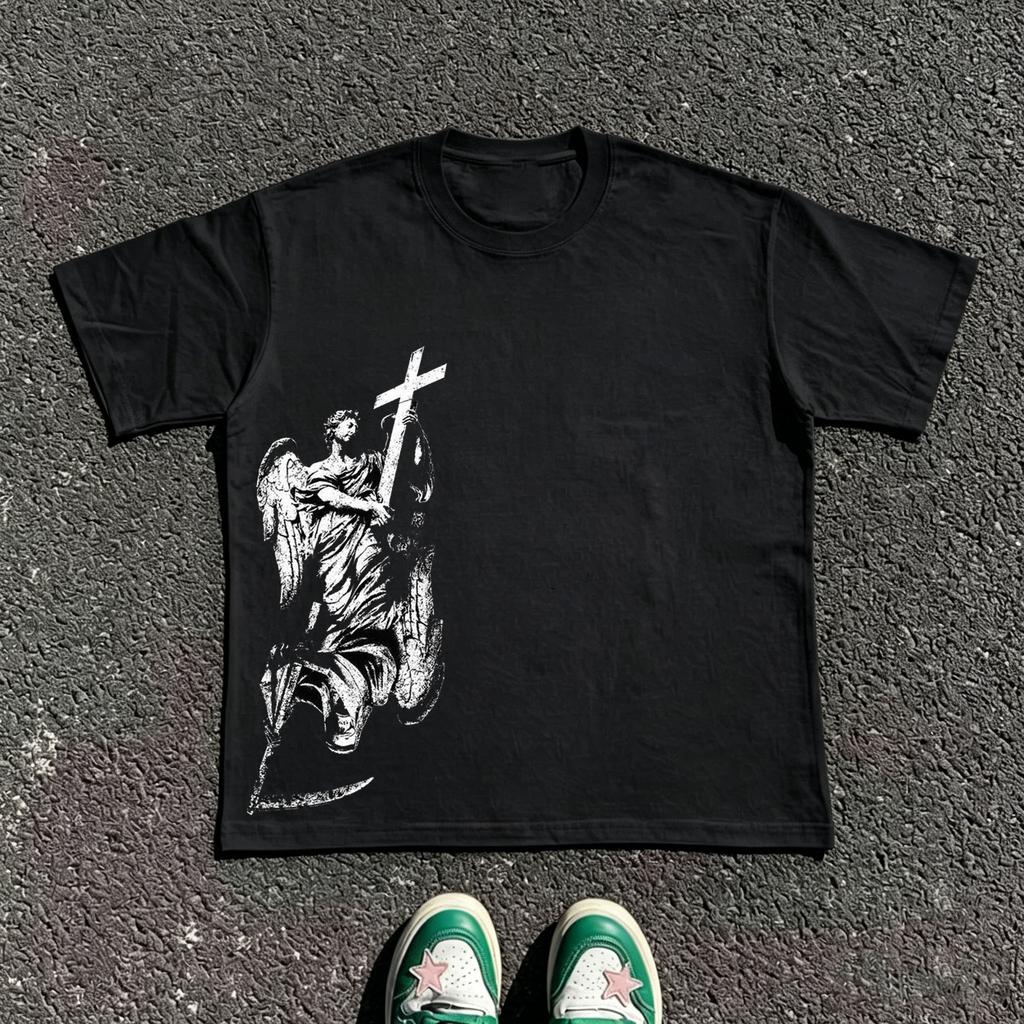 Classic Y2k Gothic Style High Street TShirt Print Oversized T Shirt Harajuku Round Neck Cotton Tops 2026 Summer Unisex Unisex Tops