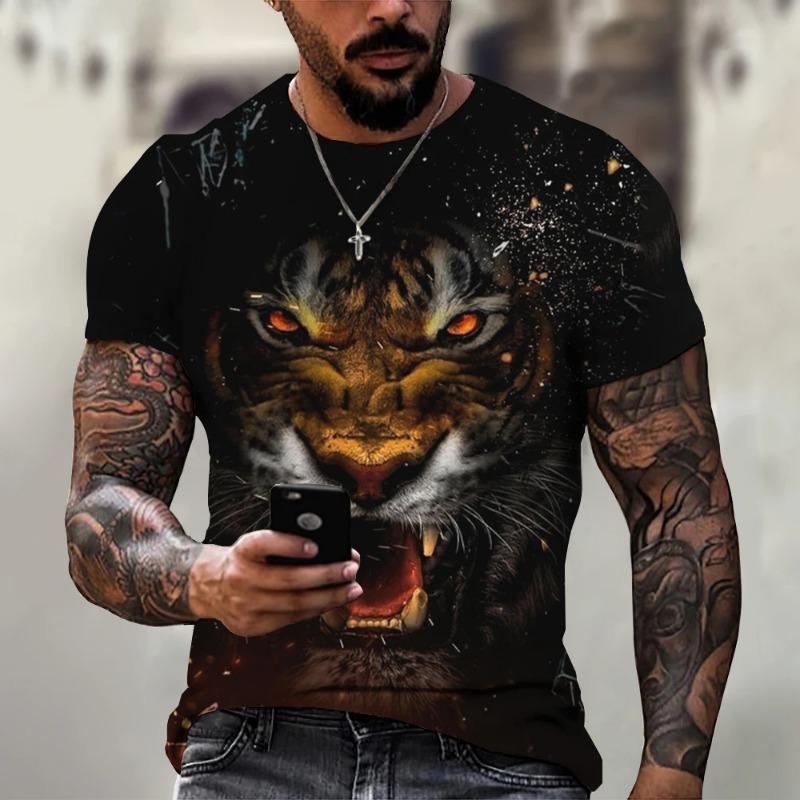 

Men s Bold Tiger 3D Printed T-shirt - Breathable Polyester Fiber, Comfortable Short Sleeve XXS