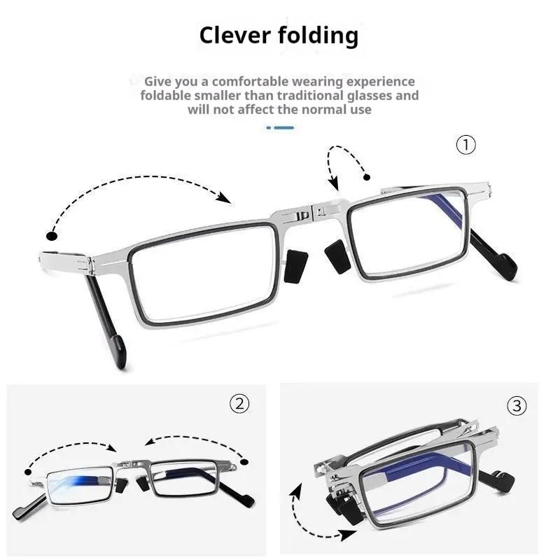 Folding Presbyopia Glasses Popular Portable Men's Middle-aged and Elderly Farsightedness Anti Blue Light Metal Frame Presbyopia