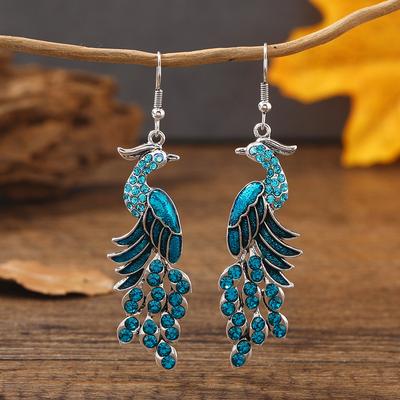 Rhinestone Peacock Earrings for Women Ethnic Vintage Geometric Animal Earring Boho Jewelry Gift