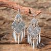 Ethnic Vintage Silver Color Temperament Drop Earrings for Women Creative Geometric Tassel Earrings Female Vacation Jewelry