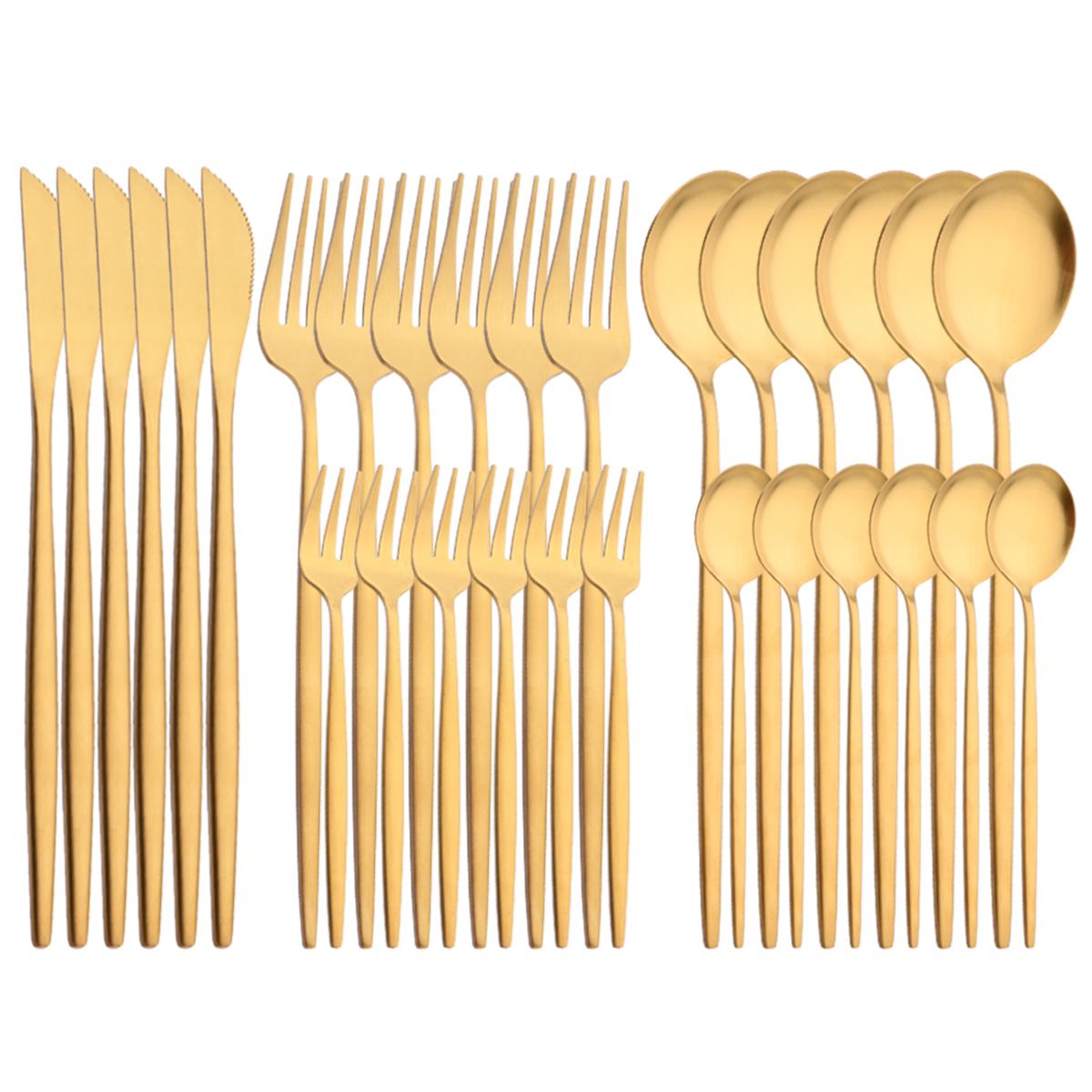 

30Pcs Blue Silver Dinnerware Set Dinner Knife Fork Tea Spoon Cutlery Set Stainless Steel Tableware Western Home Kitchen Flatware золотой