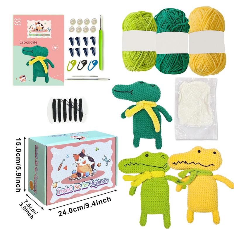 Crochet Kits For Adults Art Supplies Knitting Crochet Kits Cartoon Crocodile Crocheting Kit With Step-By-Step Tutorials Knitting
