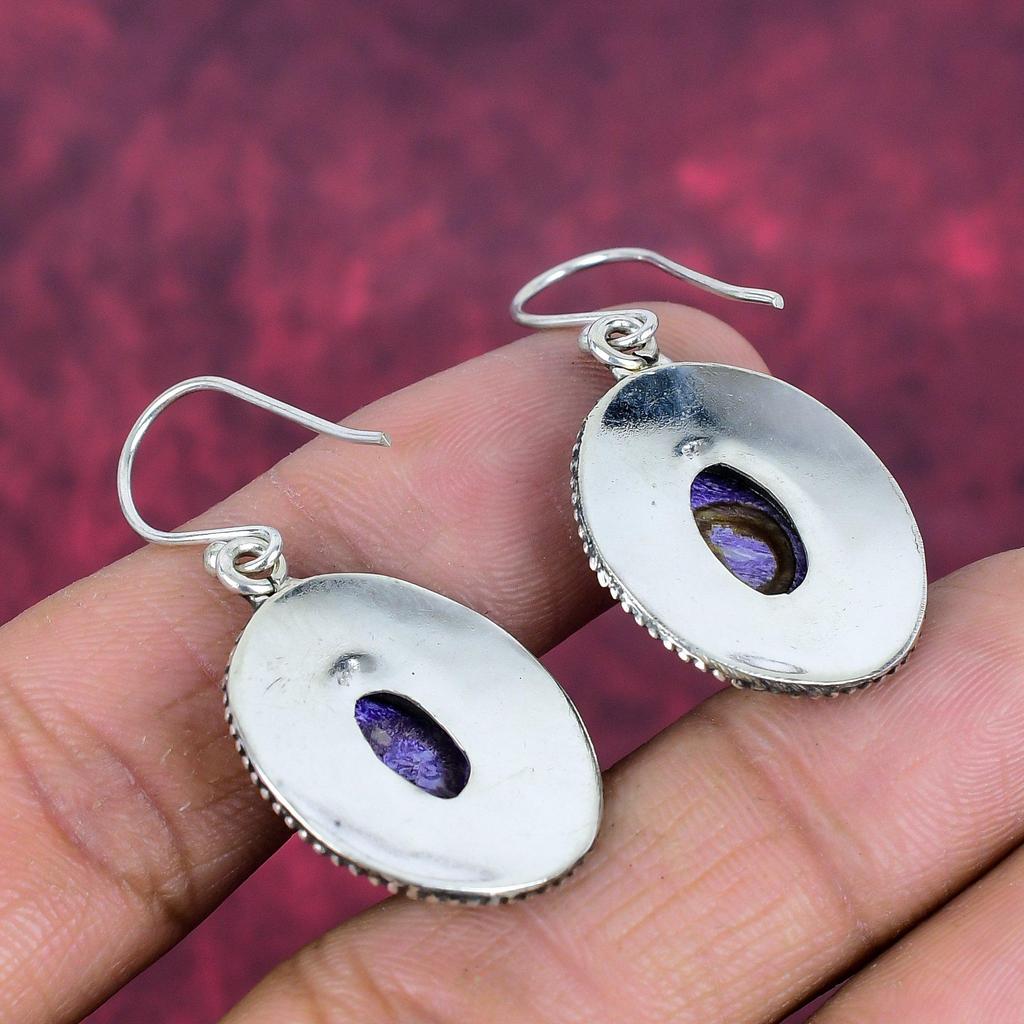 Charoite 925 Solid Sterling Silver Earrings, Handmade Gemstone Earrings Jewelry, Gifts For Wife Brand New Earrings