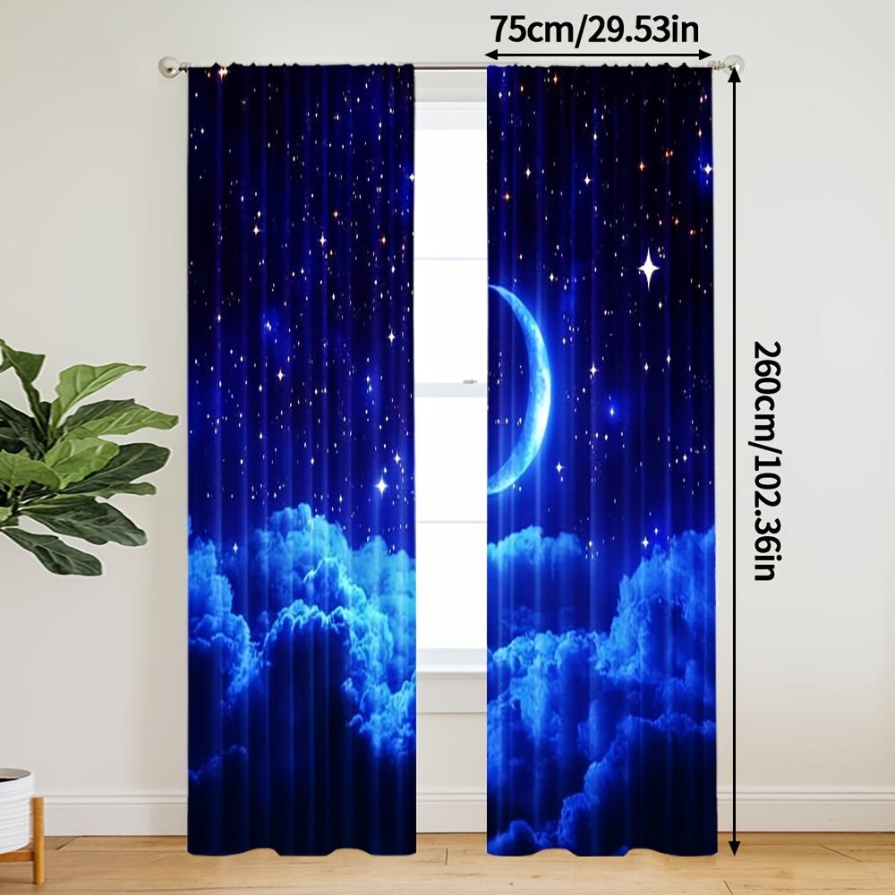 2Pcs Polyester Fantasy Night Sky Printing Window Curtains Birthday Party Decoration Backdrop Drapes for Living Room
