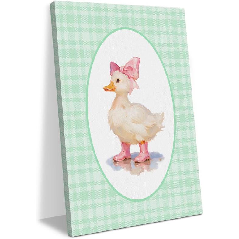 Милый Декор Утка с Бантом Утиные Подарки Любителям Уток Фермерский Стиль Офис Спальня Гостиная Комната Девочки Декор Стены Ванной Комнаты Холст Настенное Искусство Произведение Искусства для Стен GreenGoose 348
